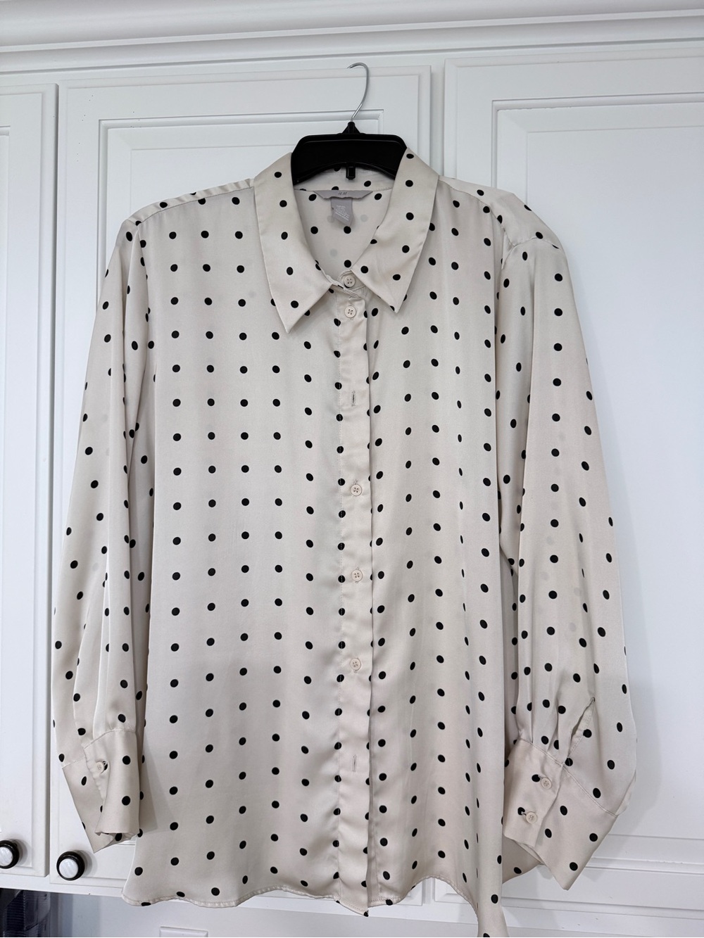 H&M Cream Button-Up Shirt with Black Polka Dots